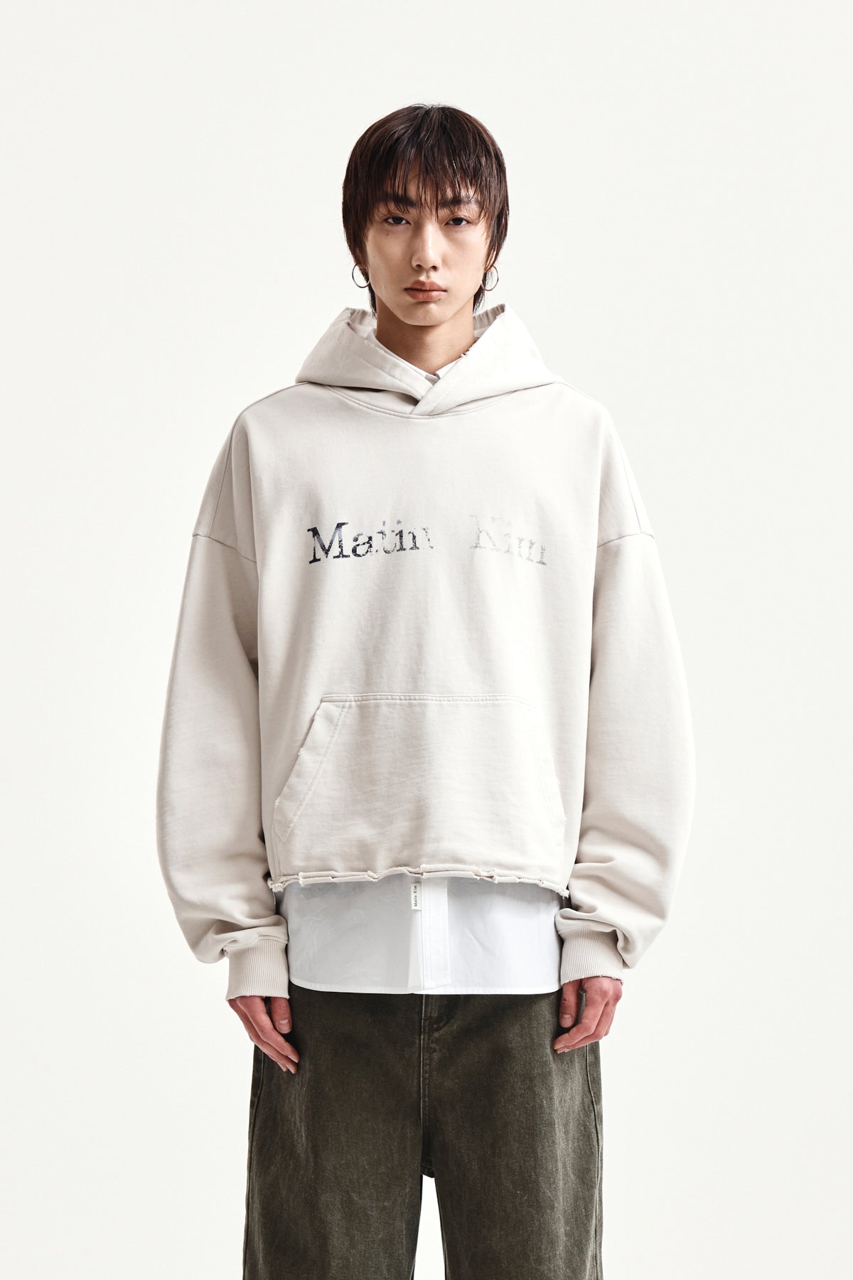 Matin Kim - Raw Edge Hem Sweat Hoody (Light Beige) product image 10 | TRAB K-Fashion Australia