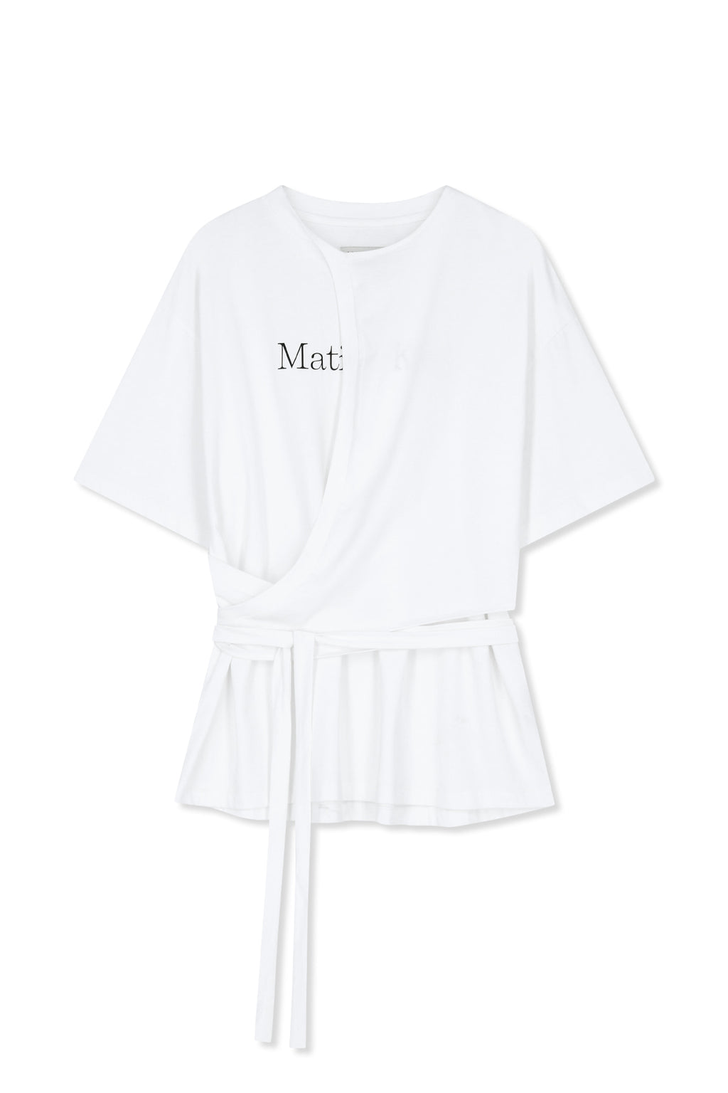 Matin Kim - Tie Detail Draped Logo Top (White) product image 1 | TRAB K-Fashion Australia