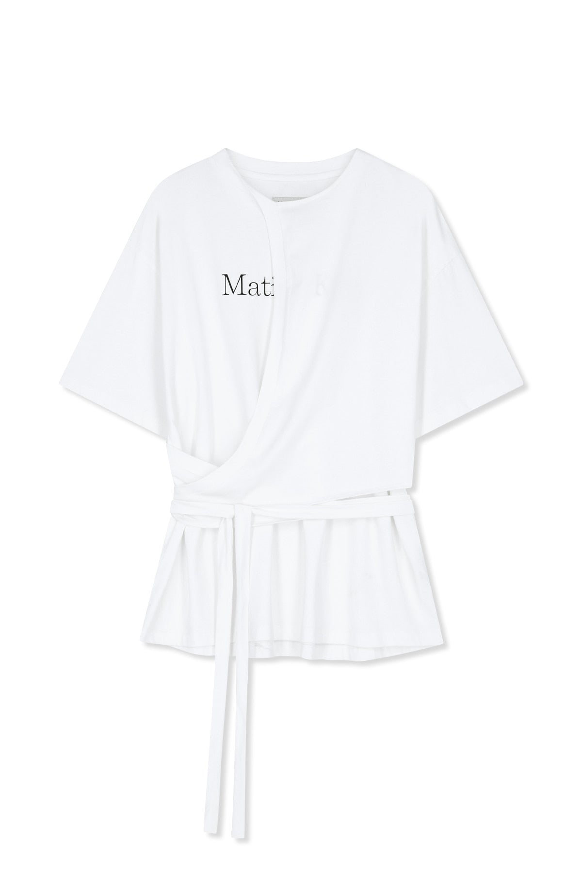 Matin Kim - Tie Detail Draped Logo Top (White) product image 1 | TRAB K-Fashion Australia