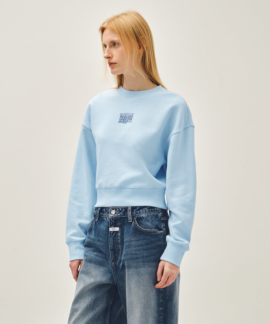 Marithe & Francois Girbaud - Flower Classic Logo Crop Sweatshirt (Sky Blue) product image 2 | TRAB K-Fashion Australia