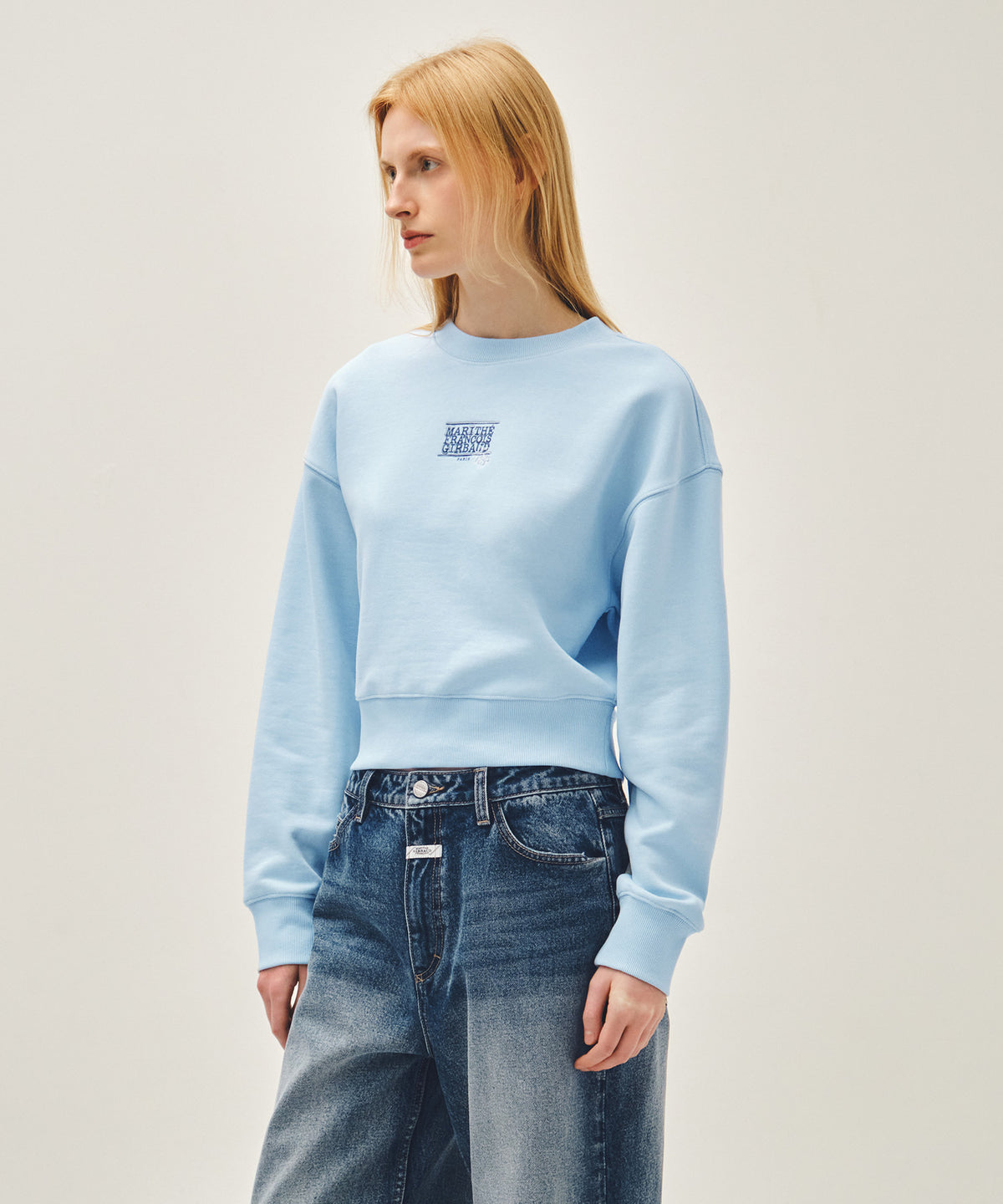 Marithe & Francois Girbaud - Flower Classic Logo Crop Sweatshirt (Sky Blue) product image 2 | TRAB K-Fashion Australia