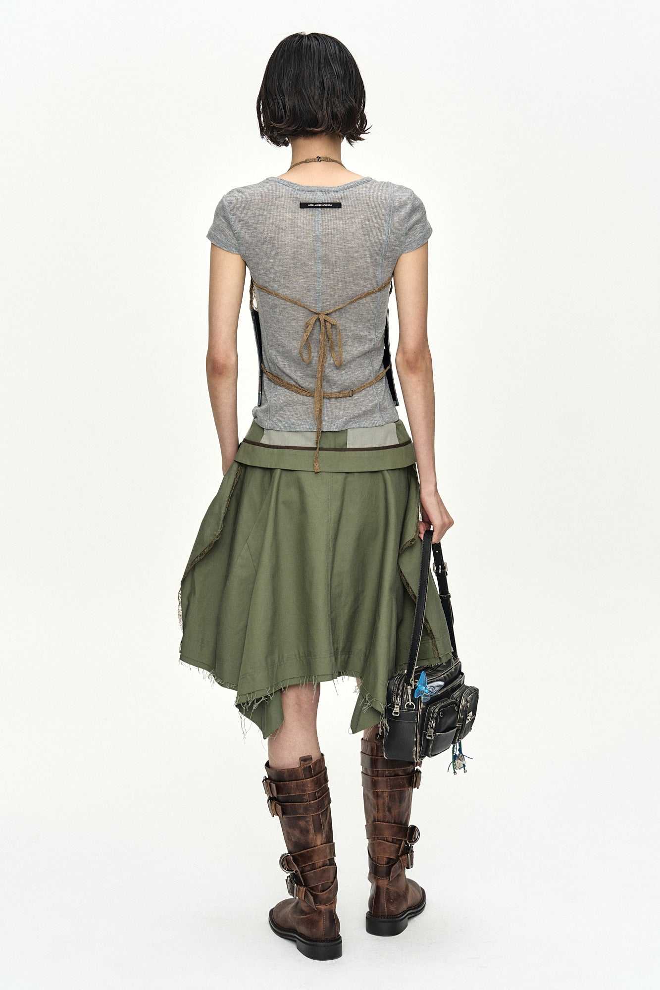 Andersson Bell - Belted Denim Printed Lace Bustier (Mid Blue/Khaki) product image 4 | TRAB K-Fashion Australia