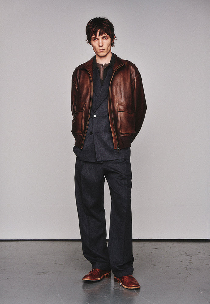 Art if acts - Stand Collar Leather Blouson Italy Vegetable Leather (Cloud Brown) product image 4 | TRAB K-Fashion Australia