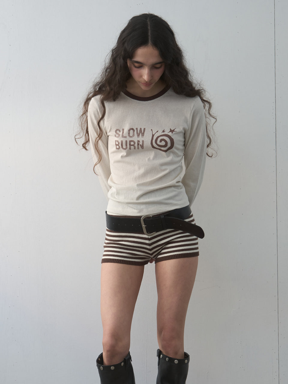 Kijun - Stripe Knit Shorts (Brown) product image 1 | TRAB K-Fashion Australia