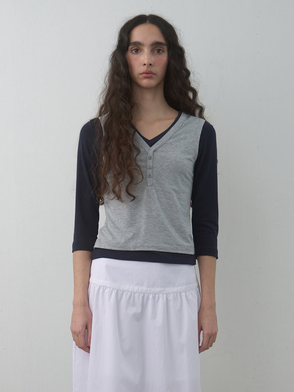 Kijun - Layered V-Neck Tee (Navy) product image 1 | TRAB K-Fashion Australia