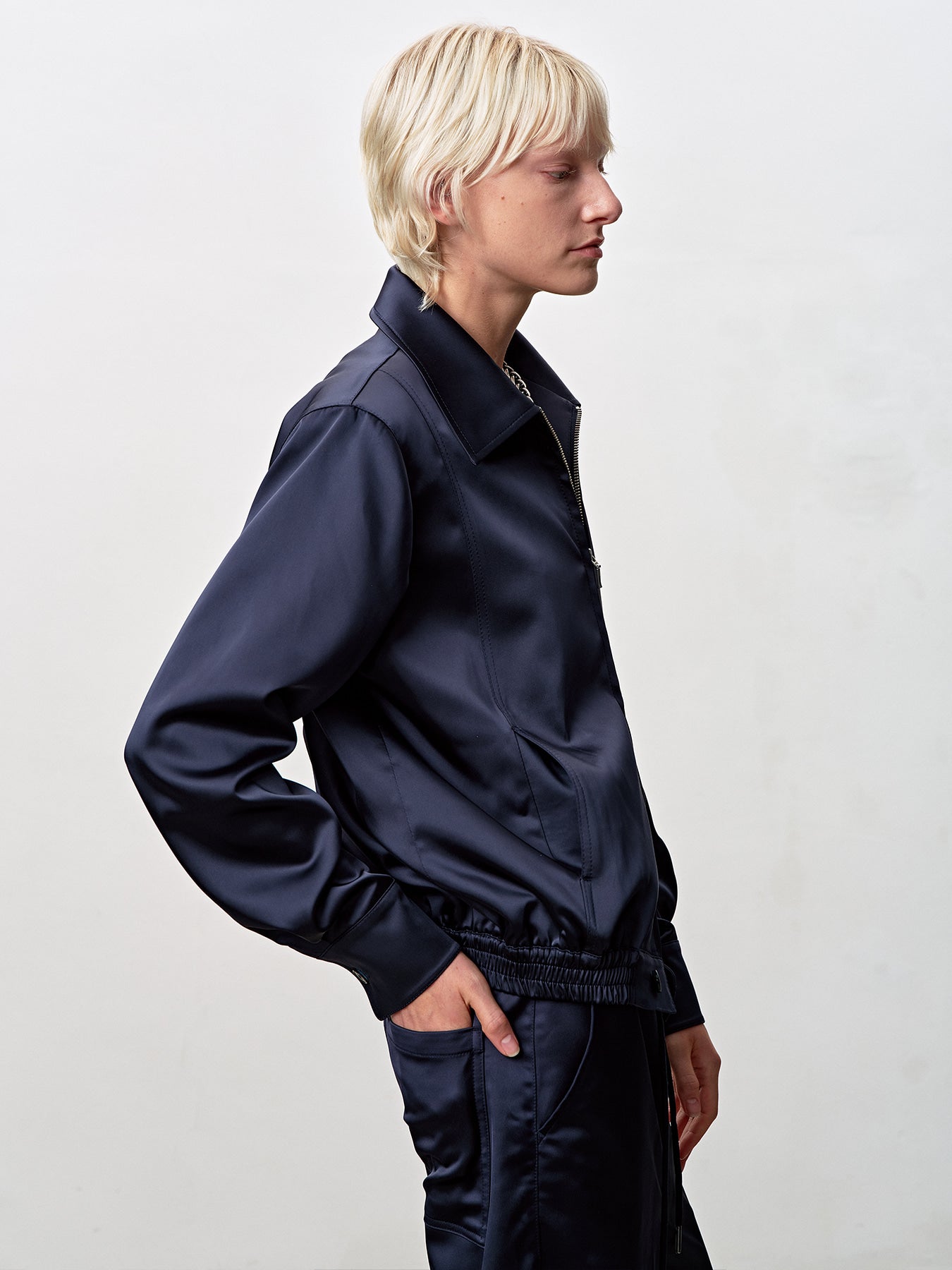 Tonywack - Silky Zippered Blouson Jacket (Navy) product image 7 | TRAB K-Fashion Australia