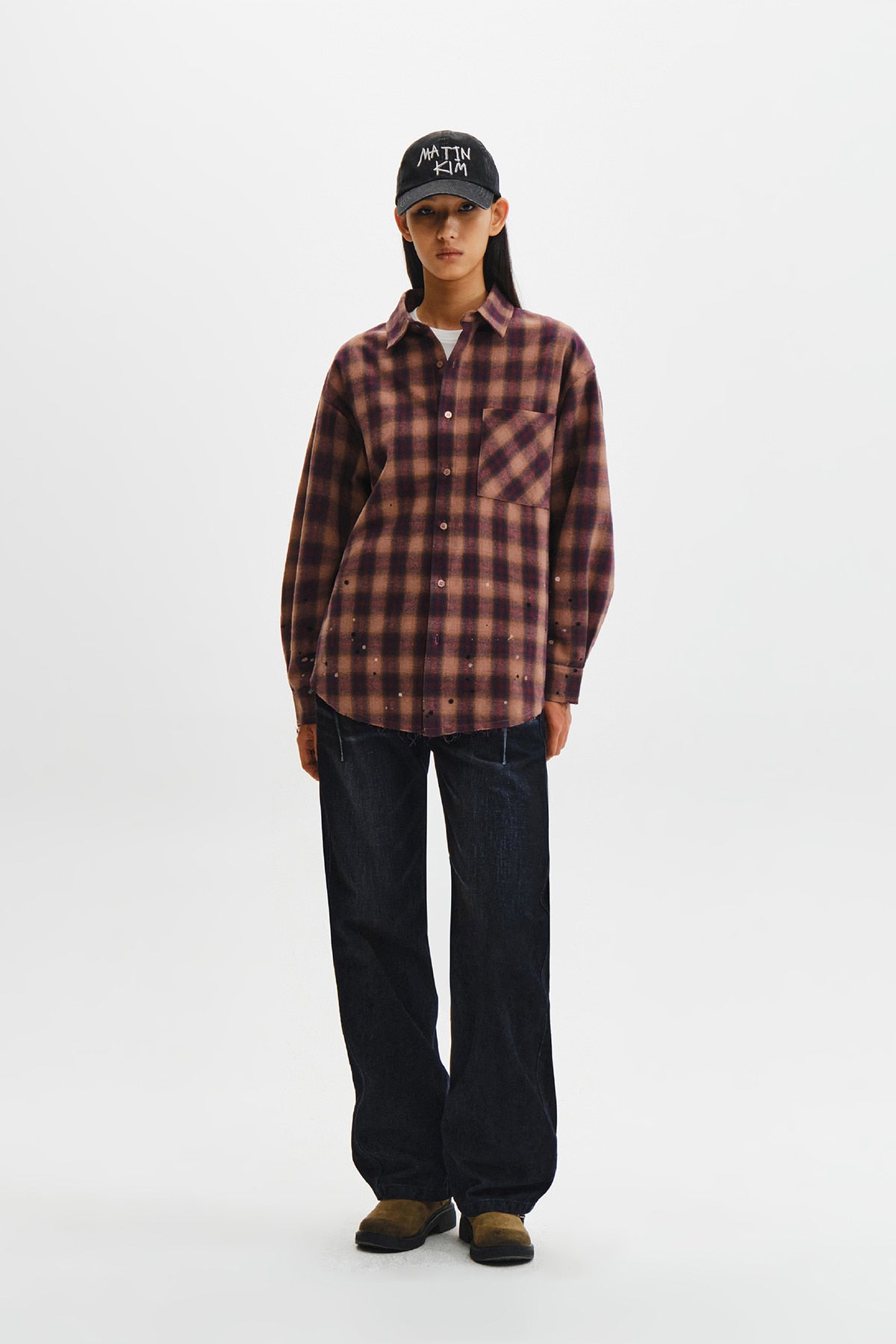 Matin Kim - Paint Effect Flannel Check Shirt (Indian Pink) product image 11 | TRAB K-Fashion Australia