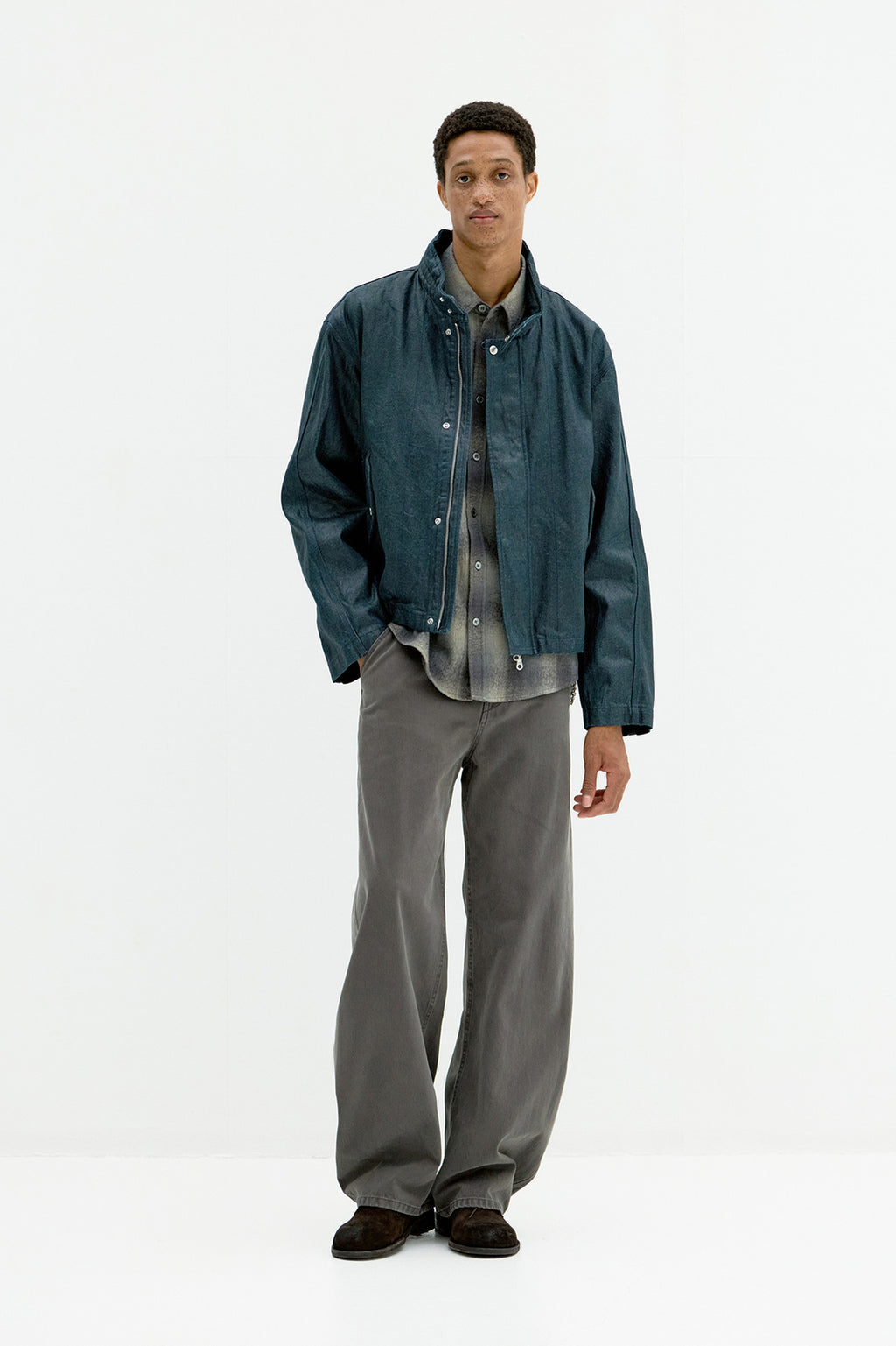 Coor - Coated Denim Stand Neck Jumper (Teel Blue) product image 2 | TRAB K-Fashion Australia