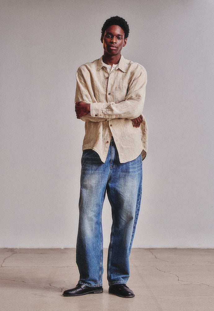 Art if acts - One Tuck Curve Denim Pants (Washed Blue) product image 1 | TRAB K-Fashion Australia