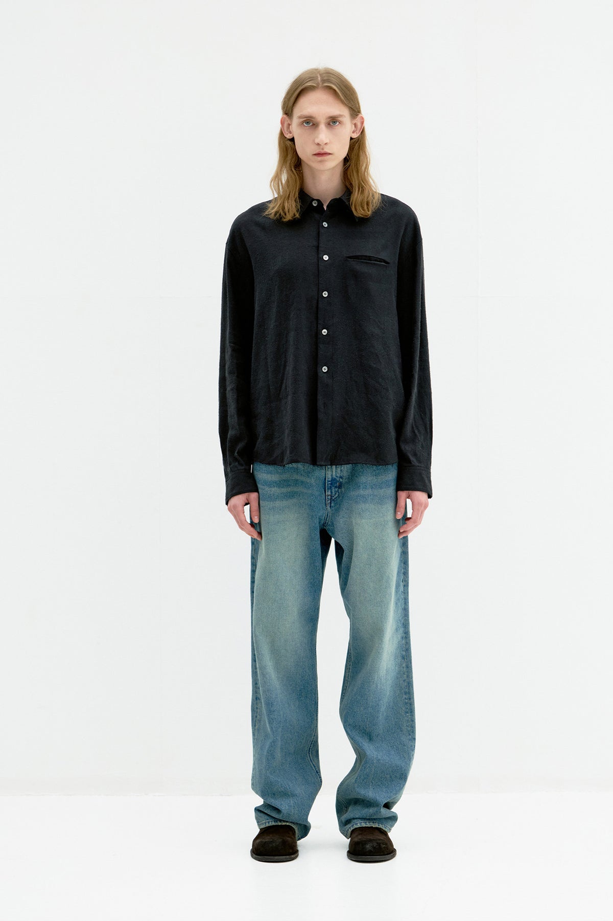 Coor - Linen Silk Cutted Shirt (Black) product image 2 | TRAB K-Fashion Australia