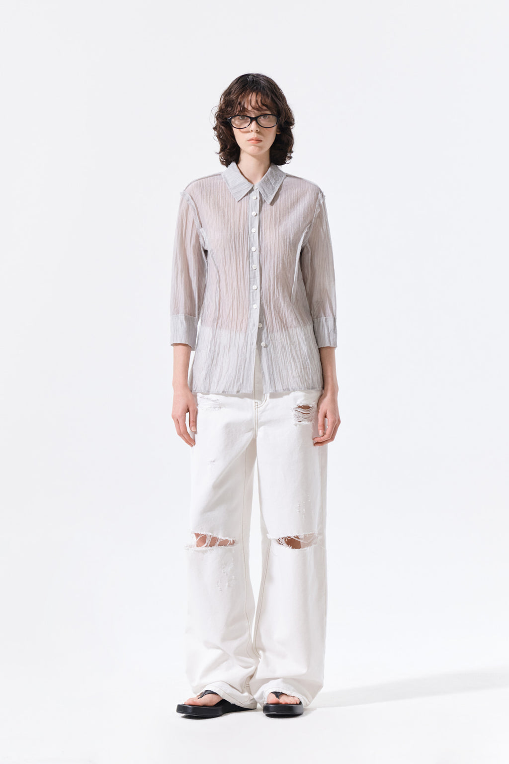 Matin Kim - Raw Edge Crinkle Blouse (Light Grey) product image 9 | TRAB K-Fashion Australia