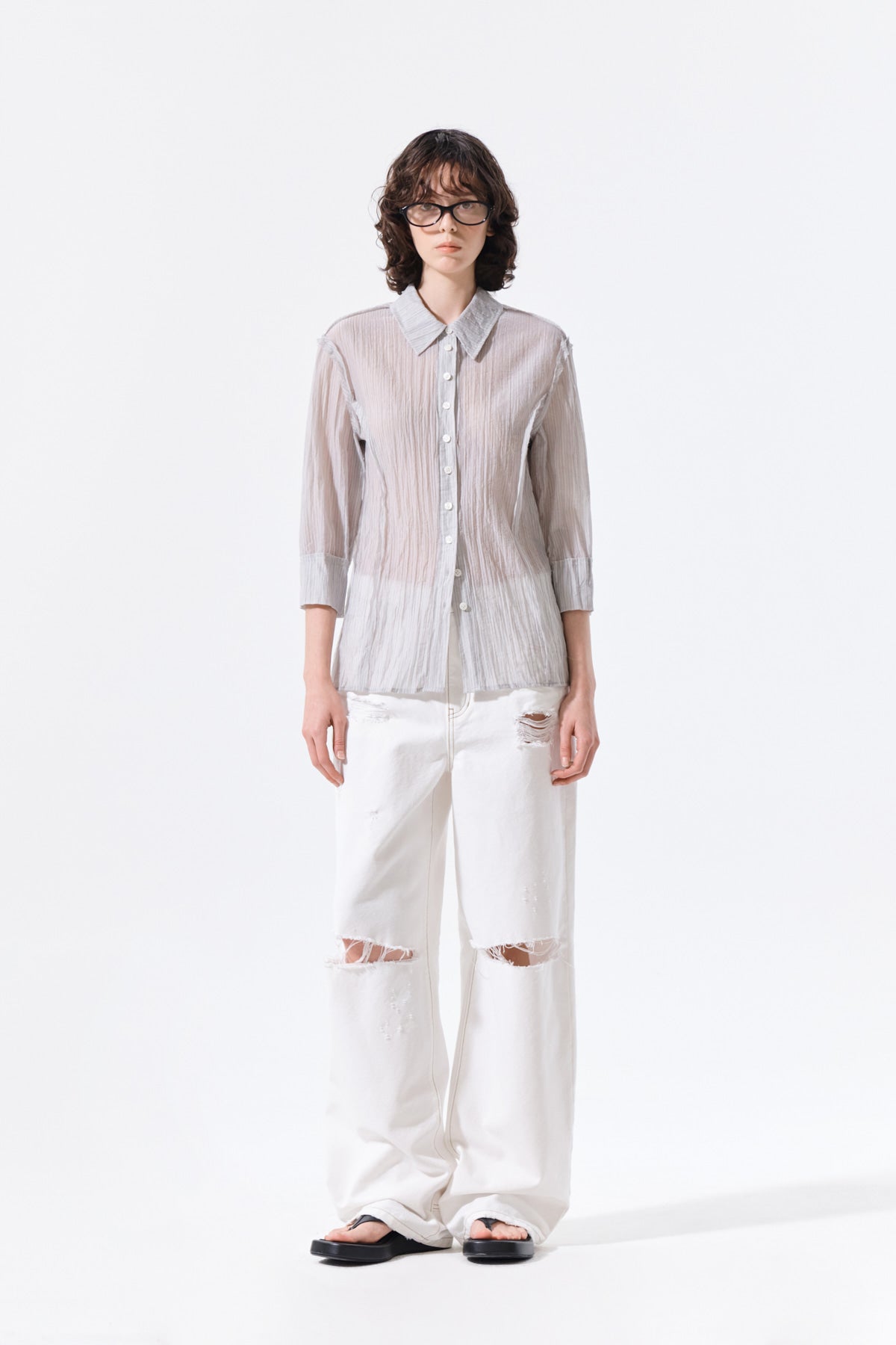 Matin Kim - Raw Edge Crinkle Blouse (Light Grey) product image 9 | TRAB K-Fashion Australia