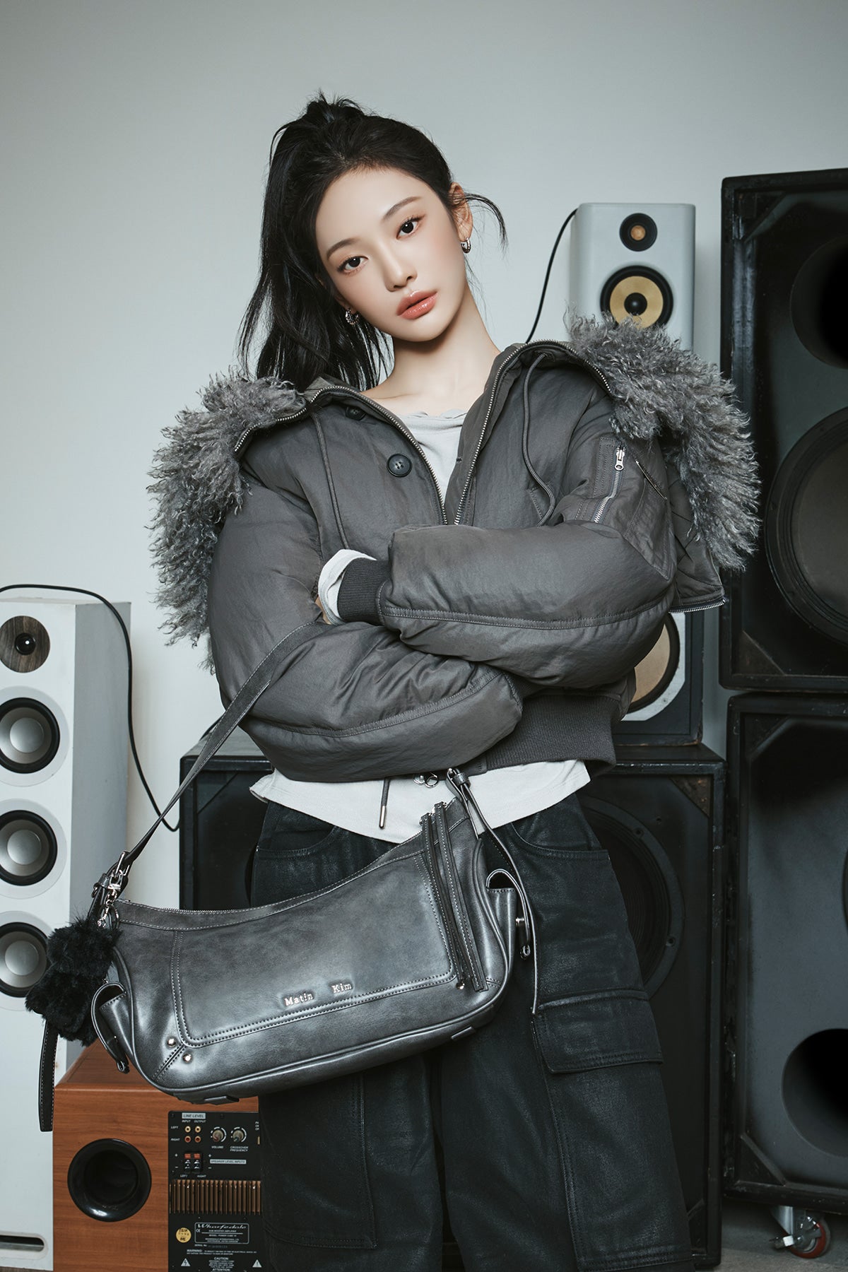 Matin Kim - Rivet Point Quad Shoulder Bag (Charcoal) product image 1 | TRAB K-Fashion Australia