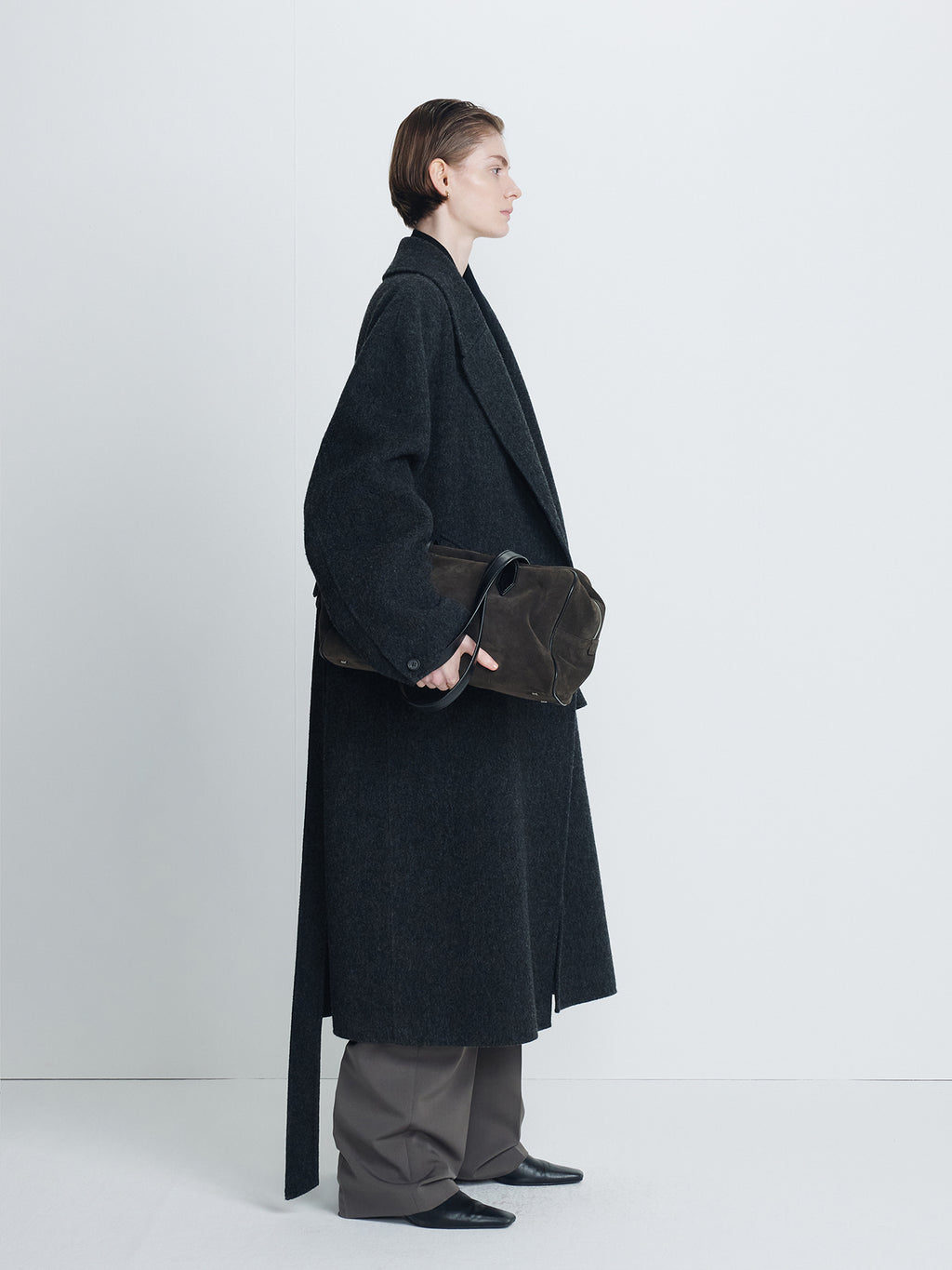 Tonywack - Hand-Made Wool Belted Double Coat (Melange Charcoal) product image 2 | TRAB K-Fashion Australia