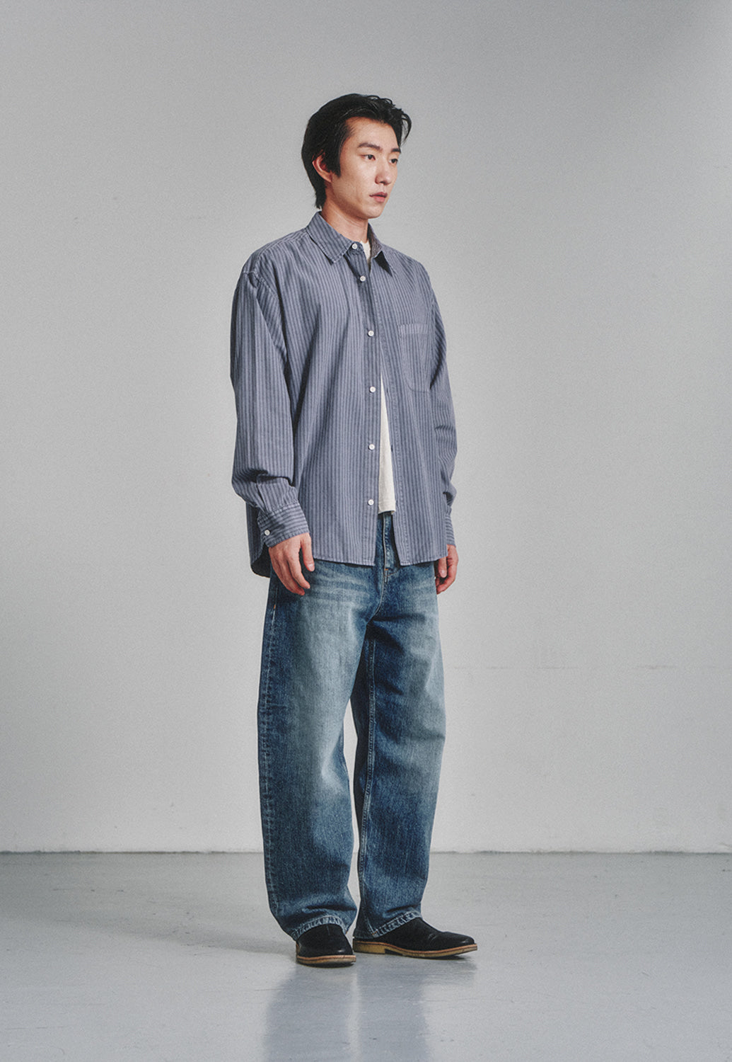 Art if acts - Pigment Dyed Stripe Shirt (Violet Grey) product image 3 | TRAB K-Fashion Australia