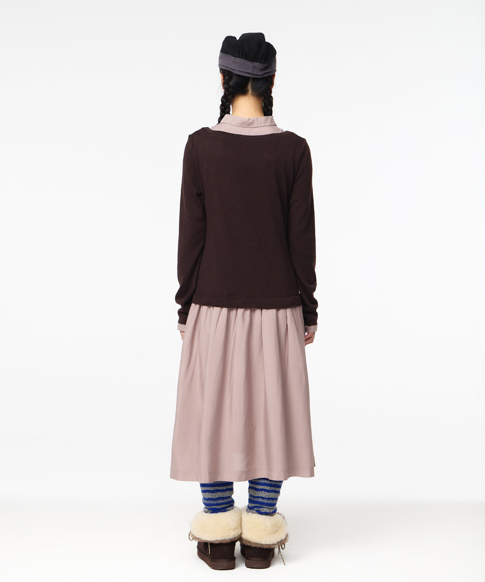 Coyseio - Layered Shirt Cardigan Shirring Dress (Dark Brown) product image 8 | TRAB K-Fashion Australia