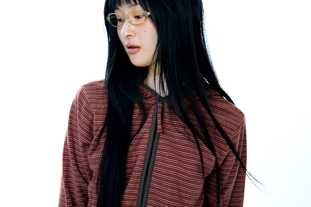 Coyseio - Stripe Fleece Hood Zip-Up (Red) product image 5 | TRAB K-Fashion Australia