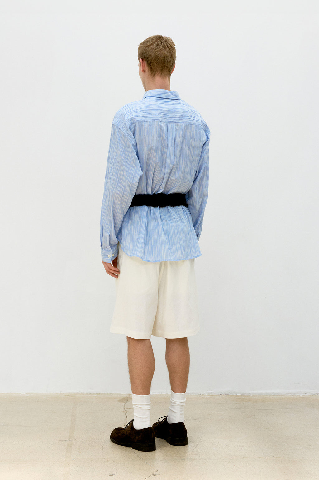 Coor - Semi-Overfit Wrinkle Stripe Shirt (Sky Blue) product image 4 | TRAB K-Fashion Australia
