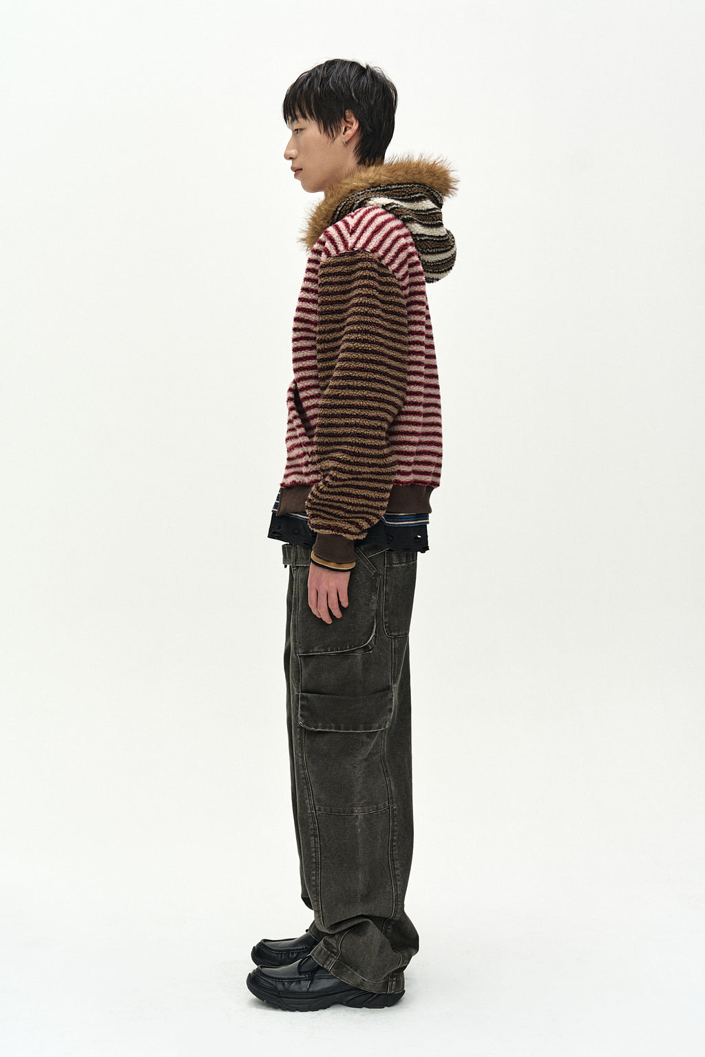 Andersson Bell - Unisex Stripe Patchwork Fleece Hoodie Zip-Up (Multi) product image 2 | TRAB K-Fashion Australia