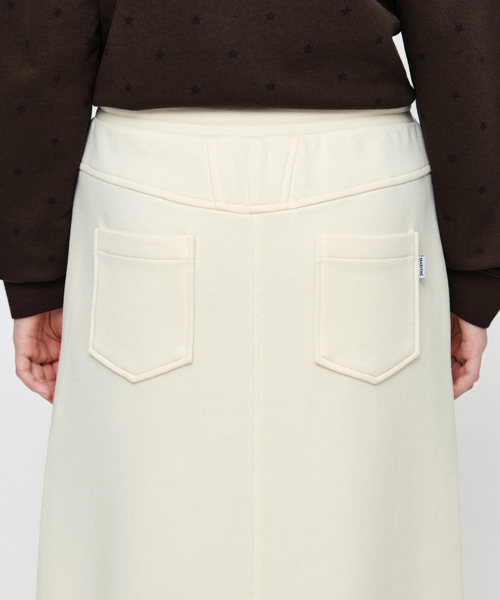 Marithe & Francois Girbaud - Classic Logo Long Sweat Skirt (Cream) product image 3 | TRAB K-Fashion Australia