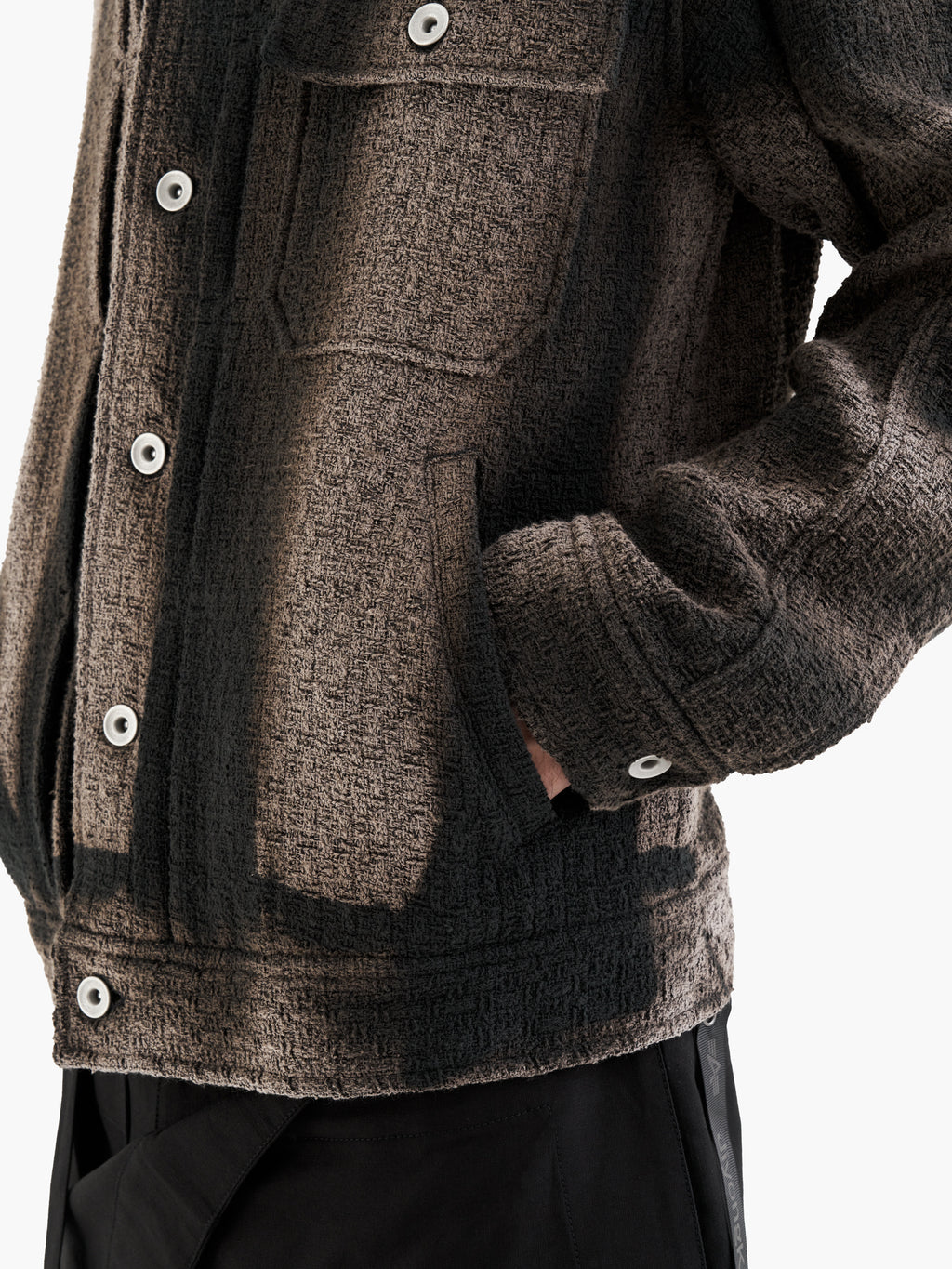 Jiyong Kim - Sun-Bleached Tweed Trucker Jacket (Black) product image 5 | TRAB K-Fashion Australia