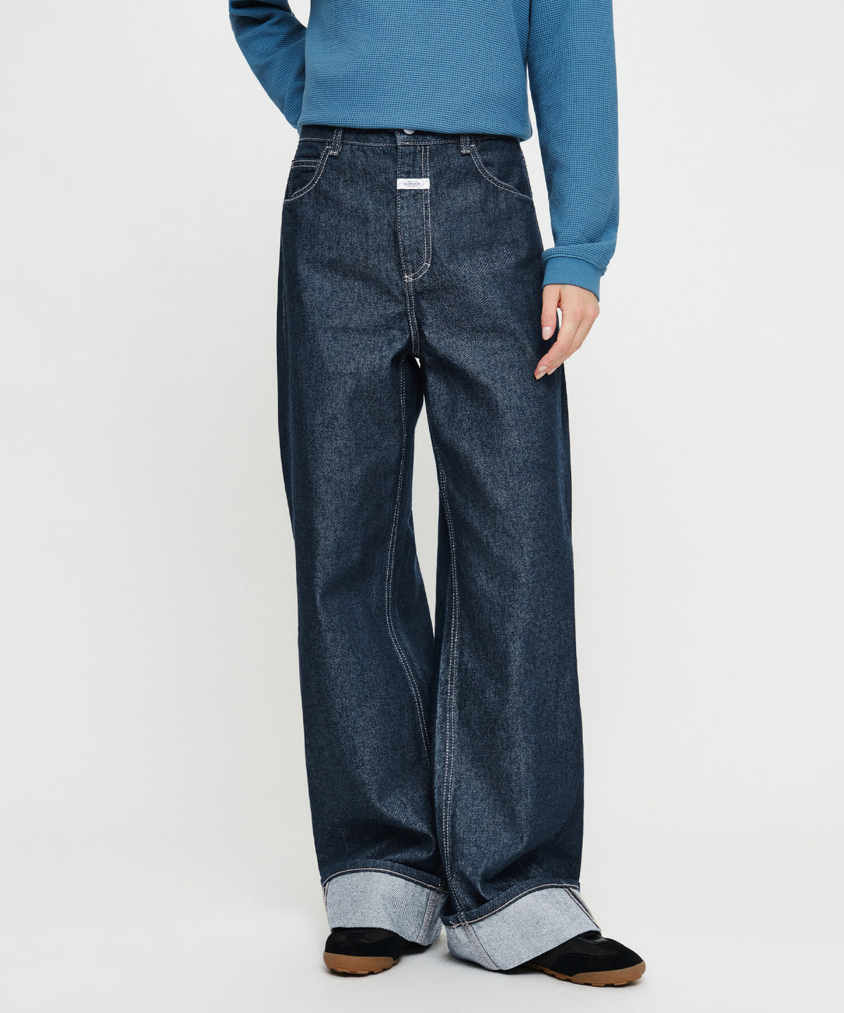 Marithe & Francois Girbaud - [Pre-order – Ships 7 Oct] Semi-wide Turn Up Denim Pants (Indigo) product image 1 | TRAB K-Fashion Australia