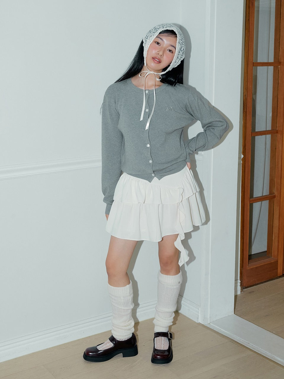 Margarin Fingers - Ruffle Unbalance Skirt (Cream) product image 1 | TRAB K-Fashion Australia