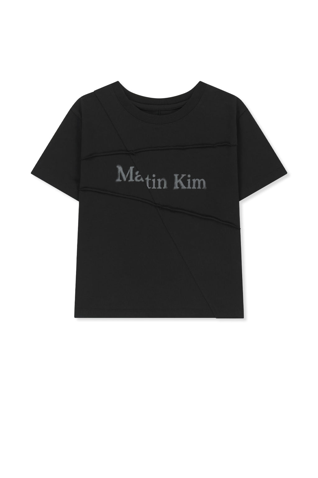 Matin Kim - Diagonal Cut Logo Crop Top (Black) product image 1 | TRAB K-Fashion Australia