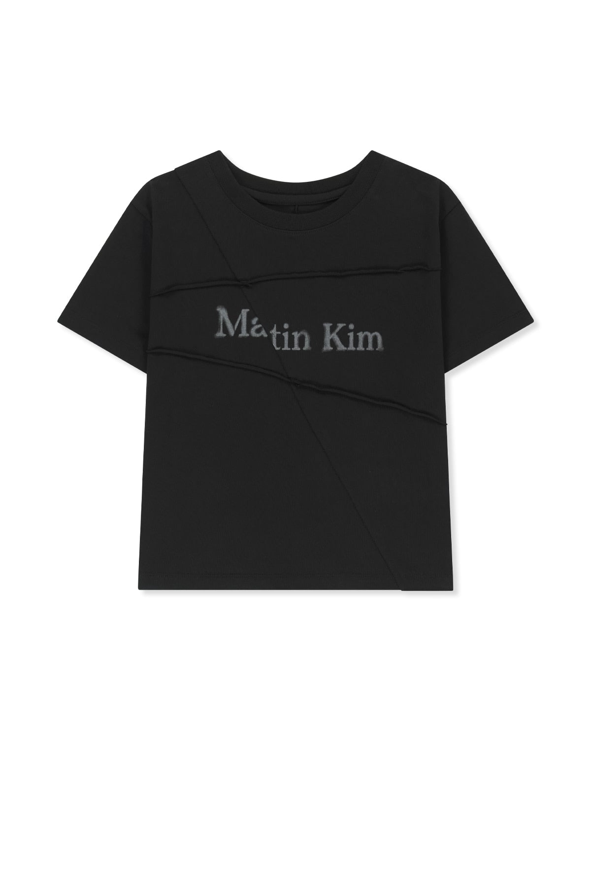Matin Kim - Diagonal Cut Logo Crop Top (Black) product image 1 | TRAB K-Fashion Australia