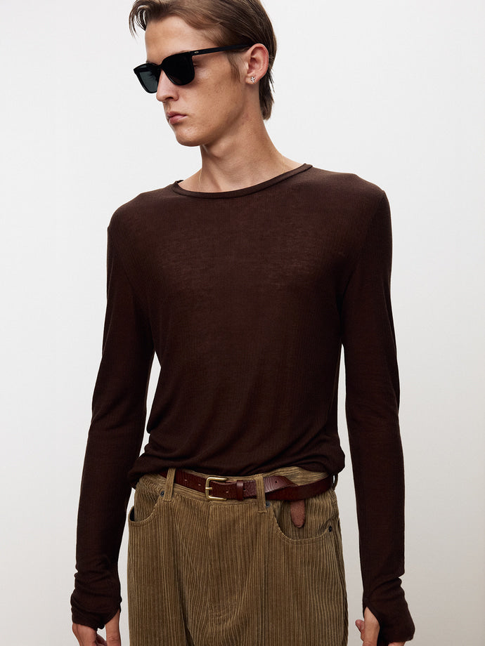 Tonywack - Sheer Wool Ribbed Knit Top (Brown) product image 7 | TRAB K-Fashion Australia