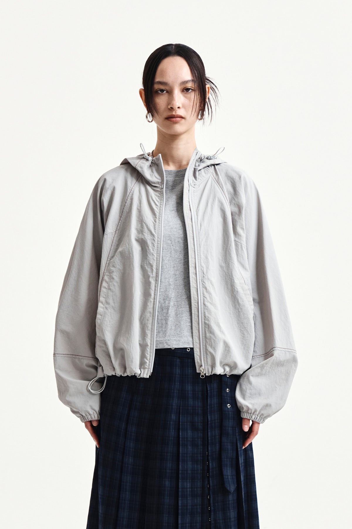 Matin Kim - Cropped Back Logo Hoody Wind Breaker (Light Beige) product image 6 | TRAB K-Fashion Australia