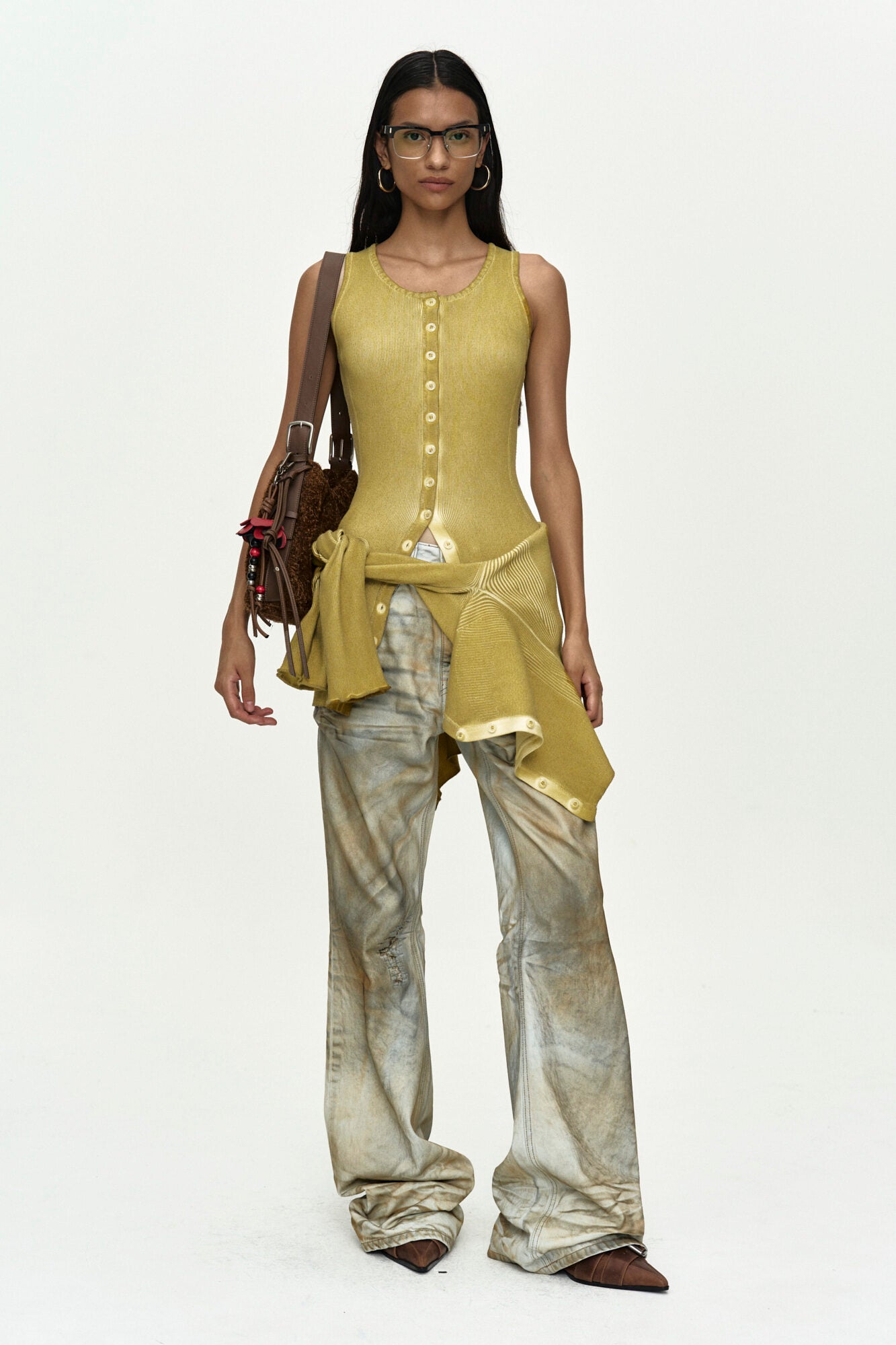 Andersson Bell - Vintage-Dye Layered Knit Cardigan (Marigold) product image 7 | TRAB K-Fashion Australia