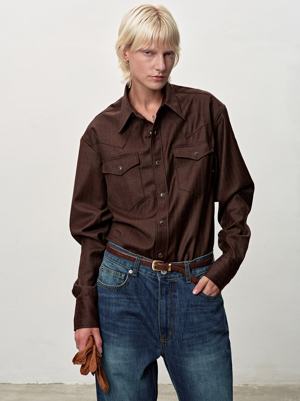Tonywack - Striped Wool Western Shirt (Sepia Brown) product image 1 | TRAB K-Fashion Australia