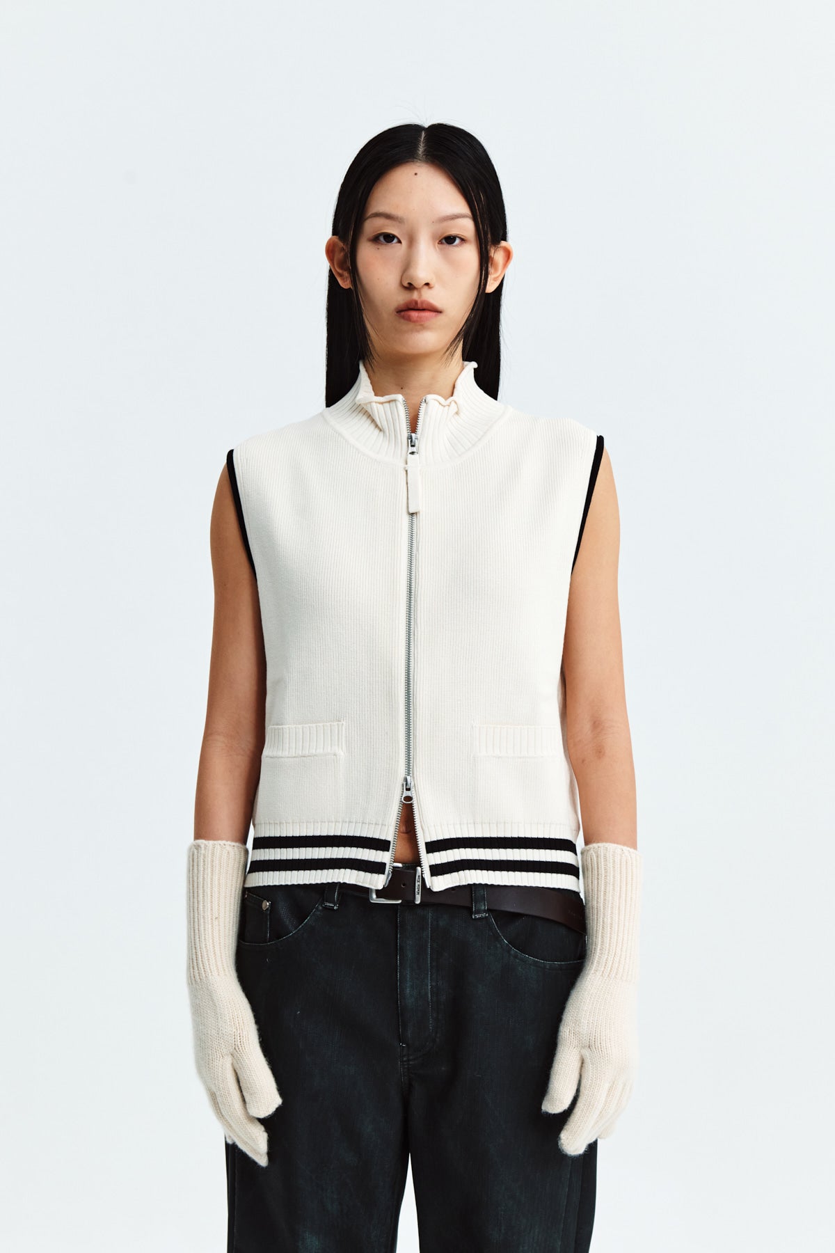 Matin Kim - Spell Point Stripe Knit Vest (Ivory) product image 5 | TRAB K-Fashion Australia