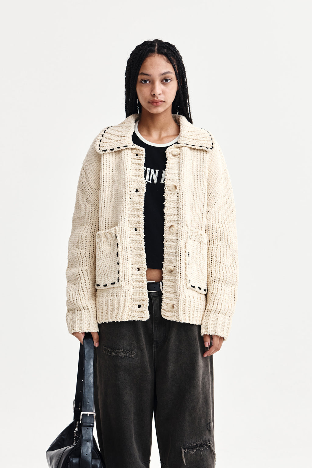 Matin Kim - Handmade Collar Knit Cardigan (Butter) product image 1 | TRAB K-Fashion Australia