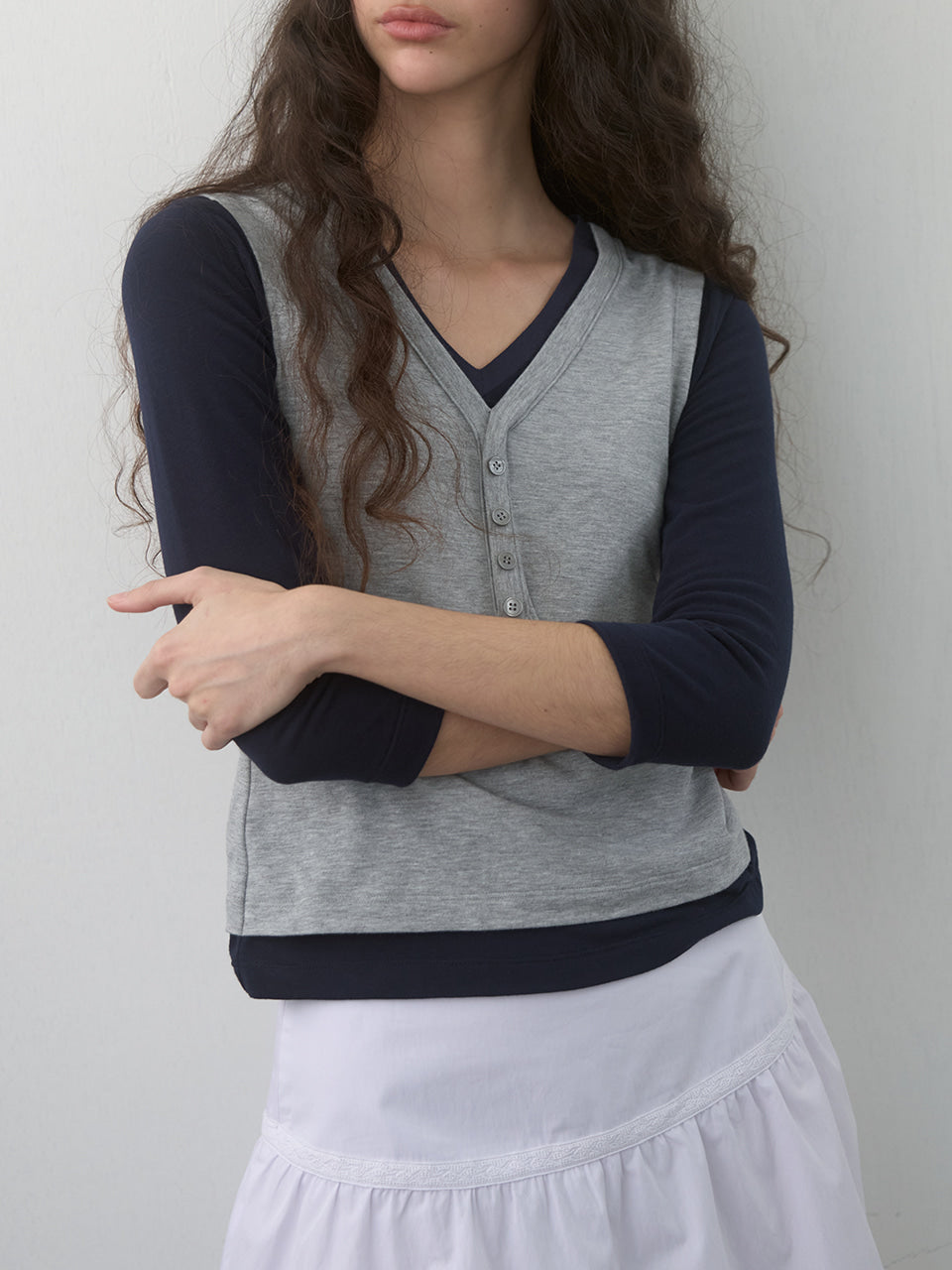 Kijun - Layered V-Neck Tee (Navy) product image 7 | TRAB K-Fashion Australia