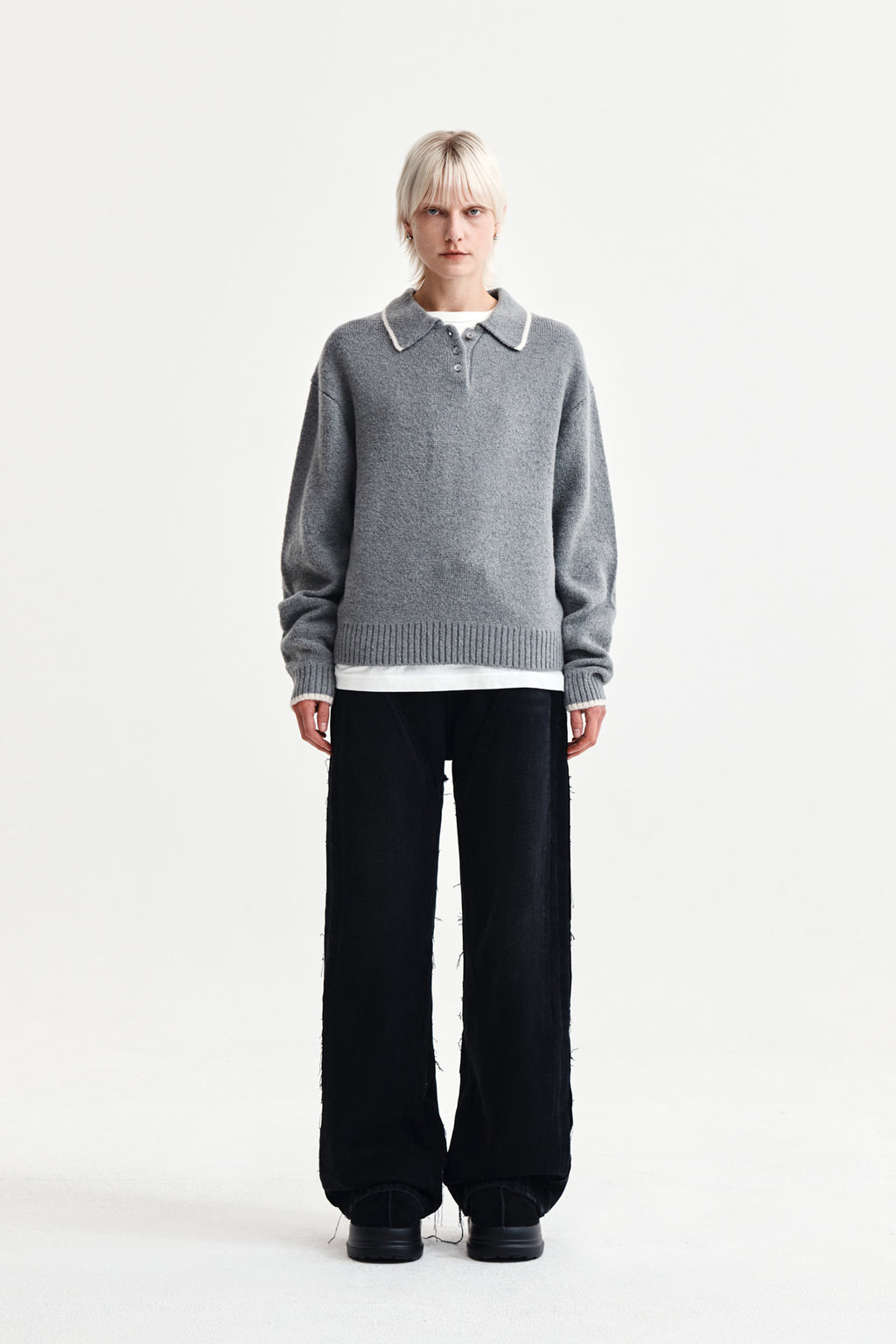 Matin Kim - Back Logo Collar Knit Top (Grey) product image 6 | TRAB K-Fashion Australia