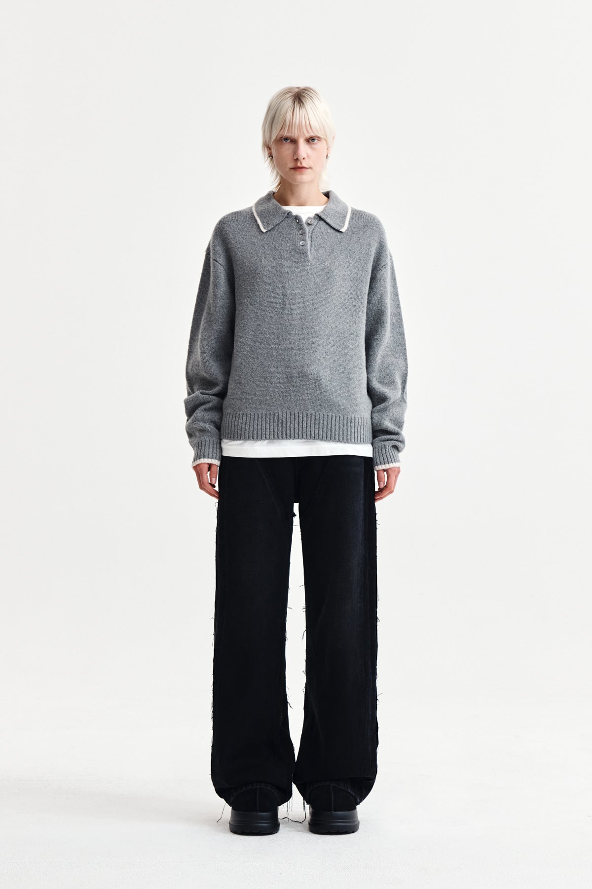 Matin Kim - Back Logo Collar Knit Top (Grey) product image 6 | TRAB K-Fashion Australia