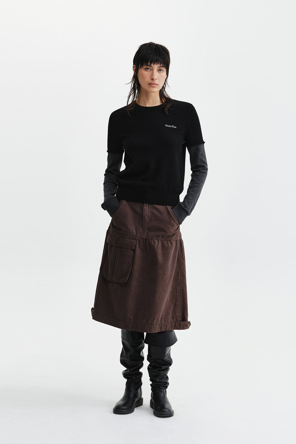 Matin Kim - Vintage Pocket Midi Skirt (Brown) product image 11 | TRAB K-Fashion Australia