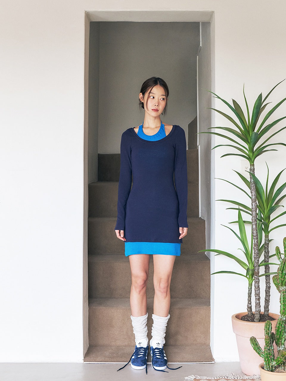 Margarin Fingers - Layered Halter One Piece (Royal Blue) product image 1 | TRAB K-Fashion Australia