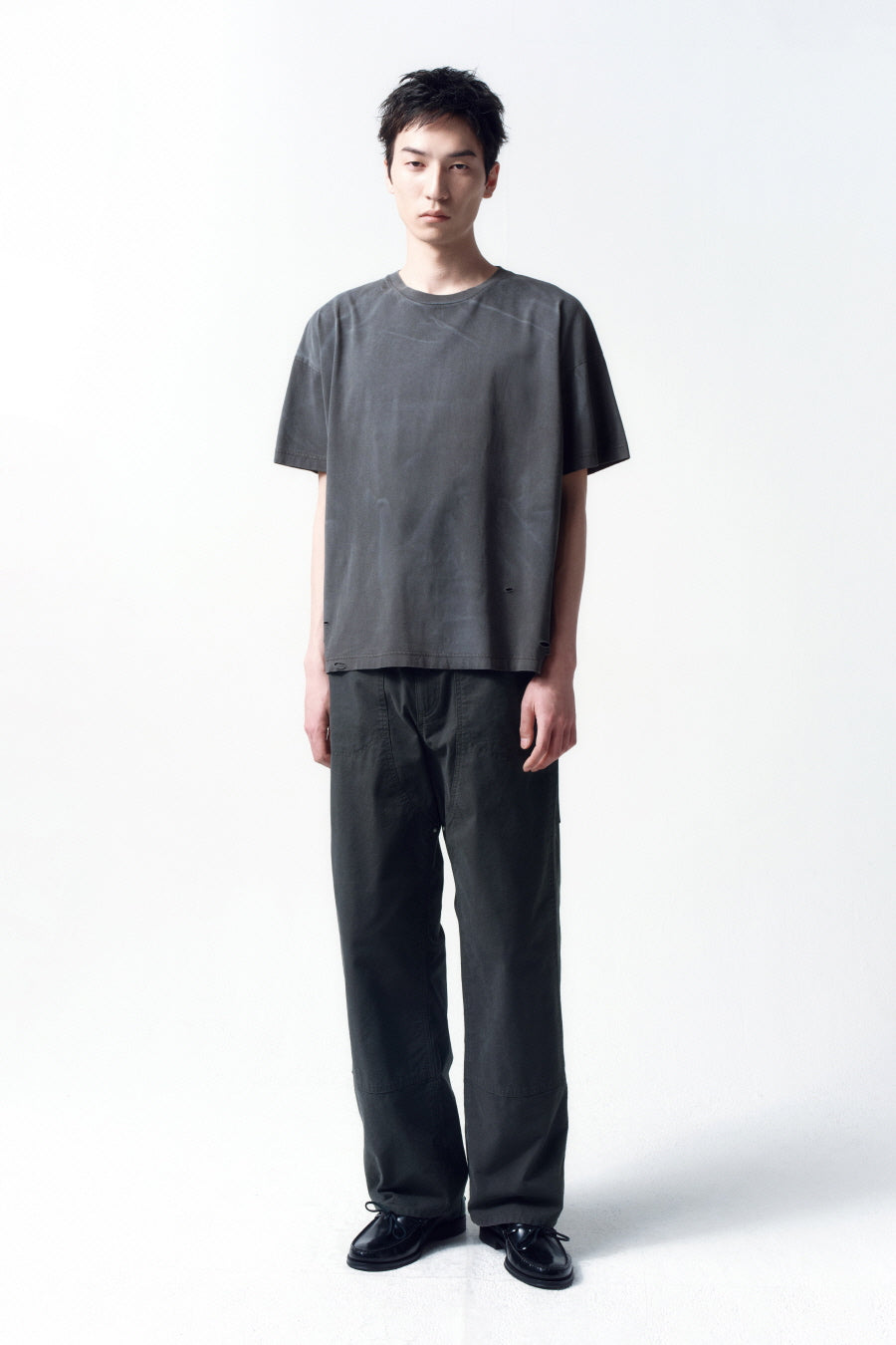 Insilence - Distressed Crop Boxy T-shirt (Charcoal) product image 1 | TRAB K-Fashion Australia
