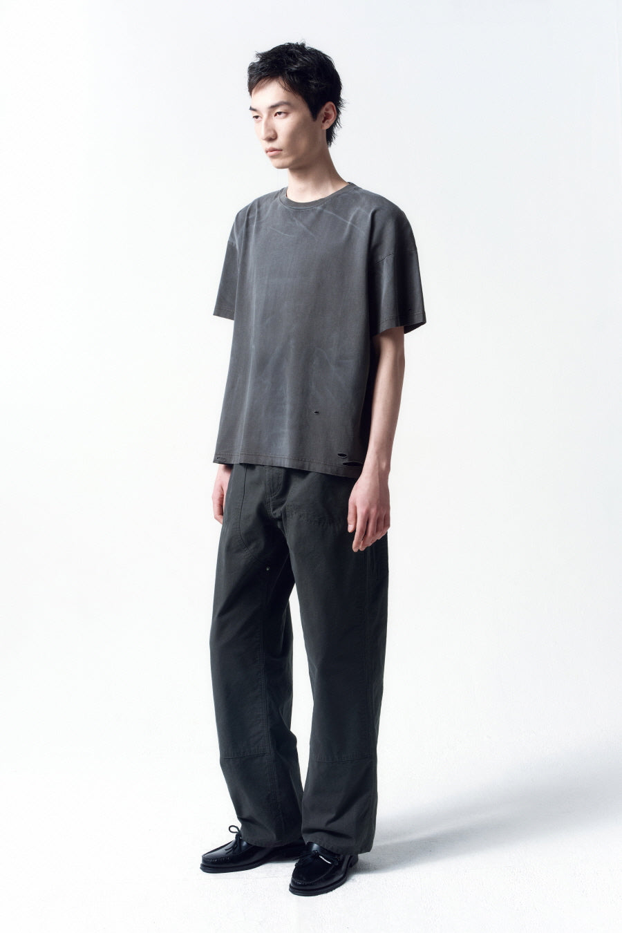 Insilence - Distressed Crop Box Fit T-Shirt (Charcoal) product image 3 | TRAB K-Fashion Australia