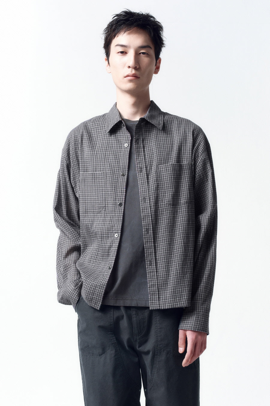 Insilence - Lightweight Crop Check Shirt (Dark Grey) product image 2 | TRAB K-Fashion Australia