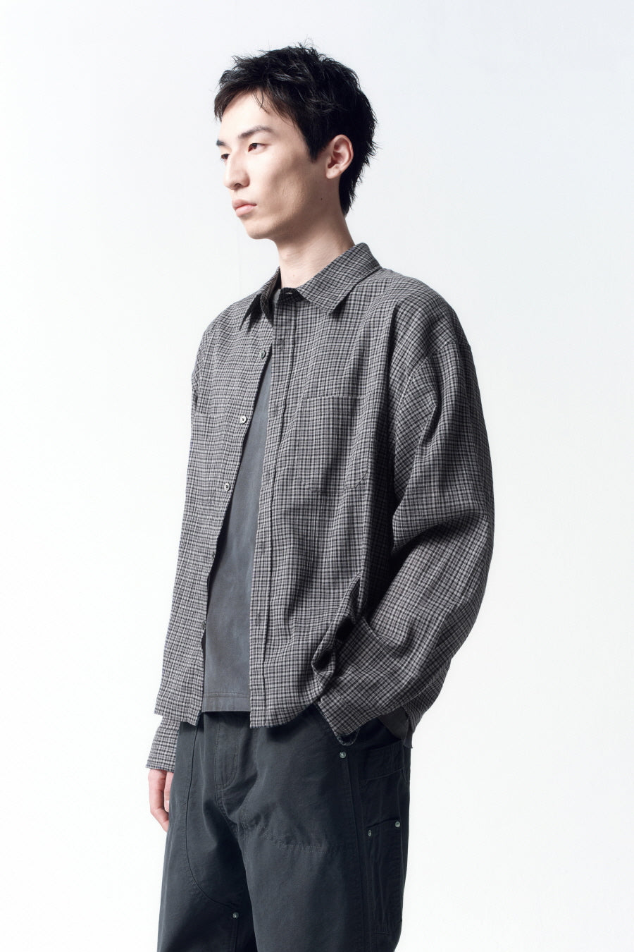 Insilence - Lightweight Crop Check Shirt (Dark Grey) product image 3 | TRAB K-Fashion Australia