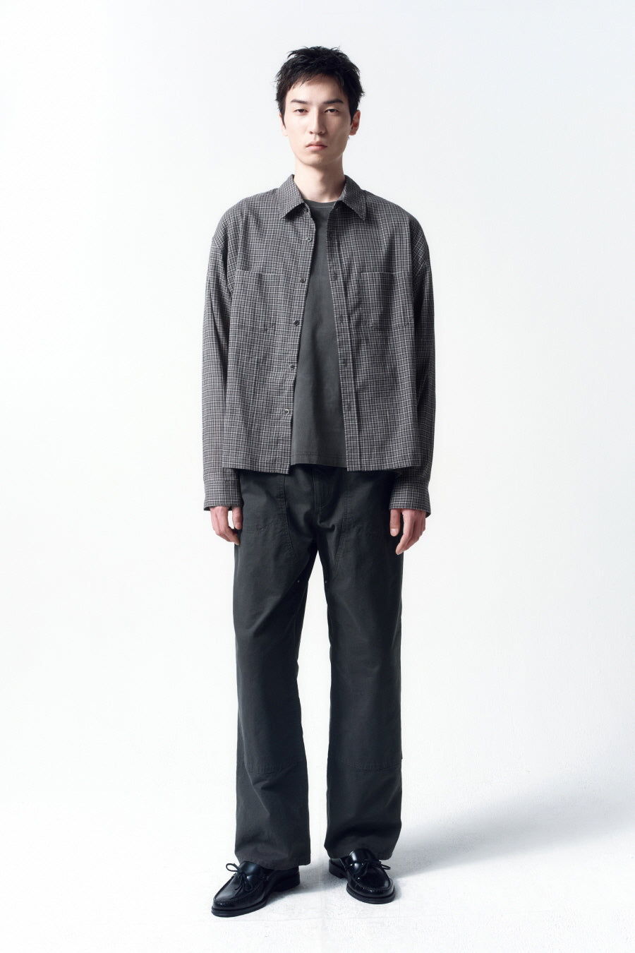 Insilence - Lightweight Crop Check Shirt (Dark Grey) product image 6 | TRAB K-Fashion Australia