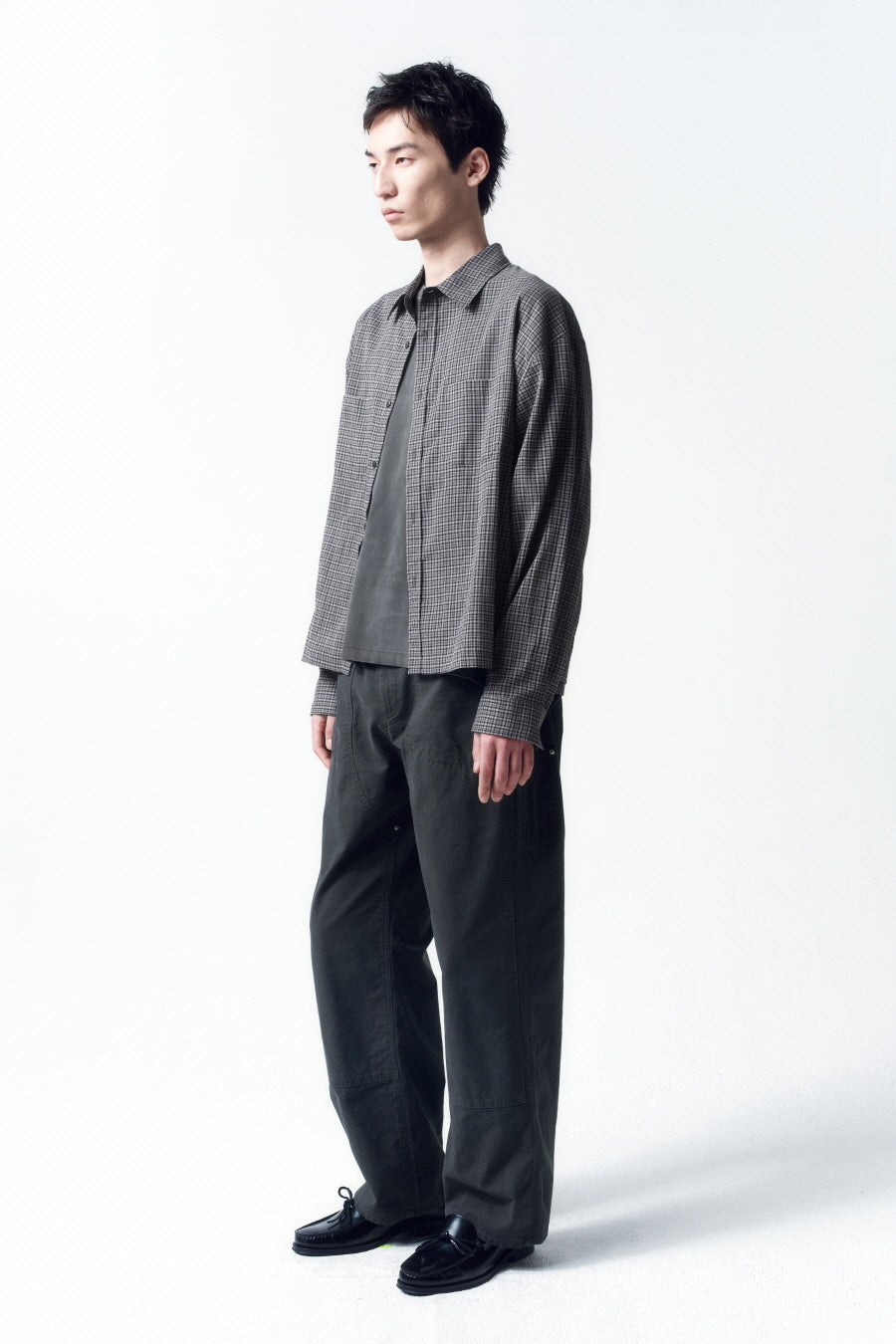 Insilence - Lightweight Crop Check Shirt (Dark Grey) product image 4 | TRAB K-Fashion Australia