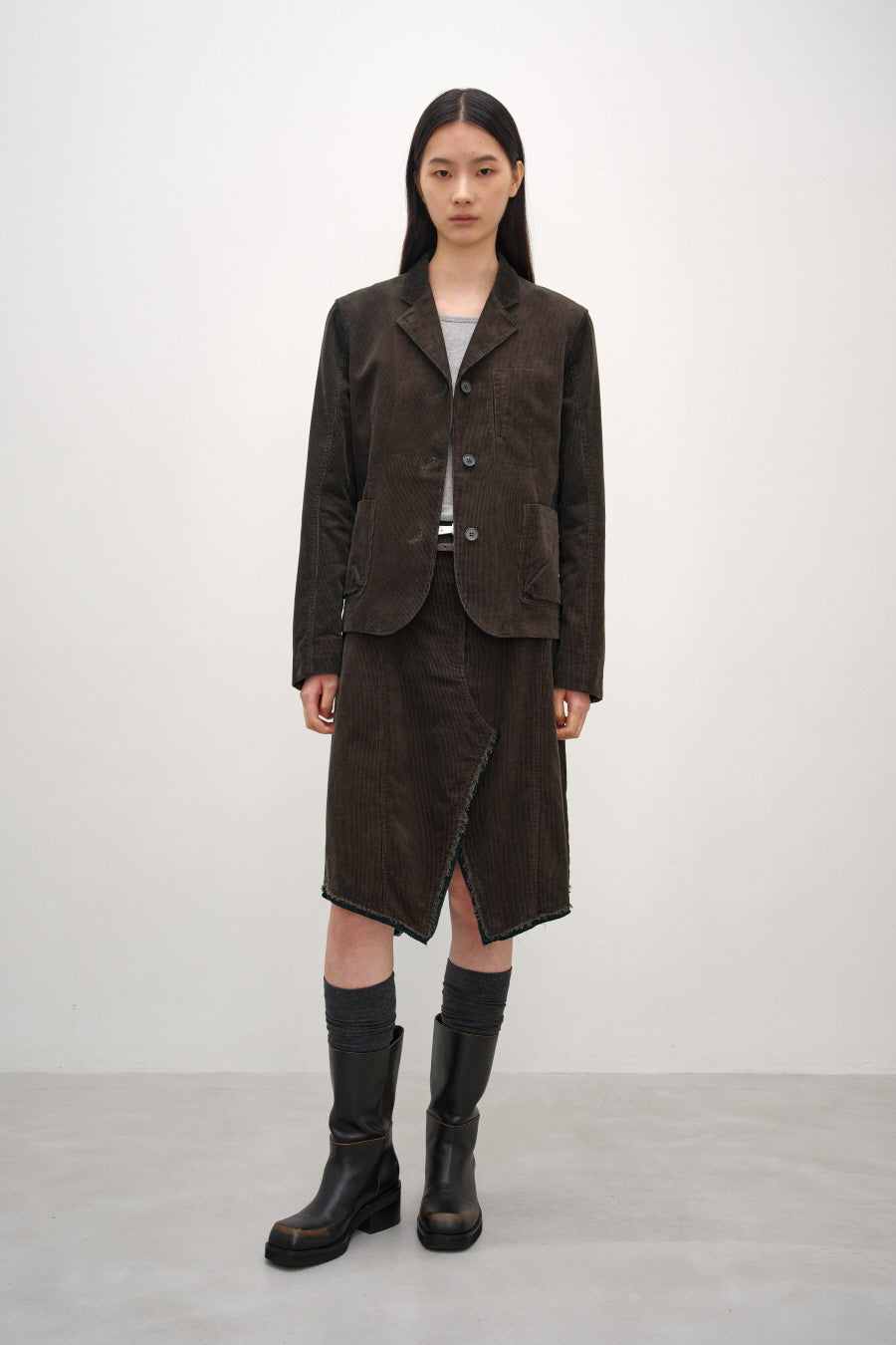 Insilence - Cut-Off Corduroy Skirt (Brown) product image 1 | TRAB K-Fashion Australia