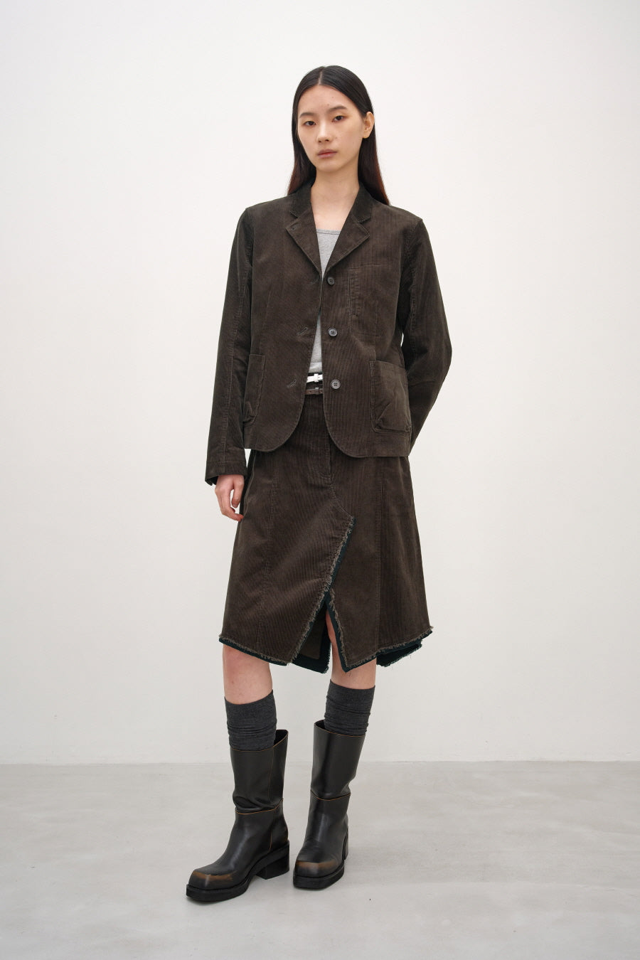 Insilence - Corduroy Single Fitted Jacket (Brown) product image 7 | TRAB K-Fashion Australia