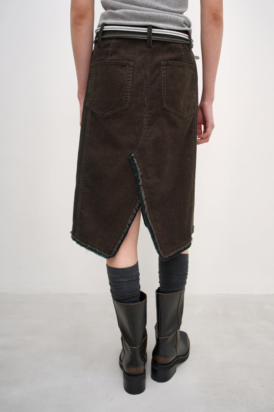 Insilence - Cut-Off Corduroy Skirt (Brown) product image 5 | TRAB K-Fashion Australia