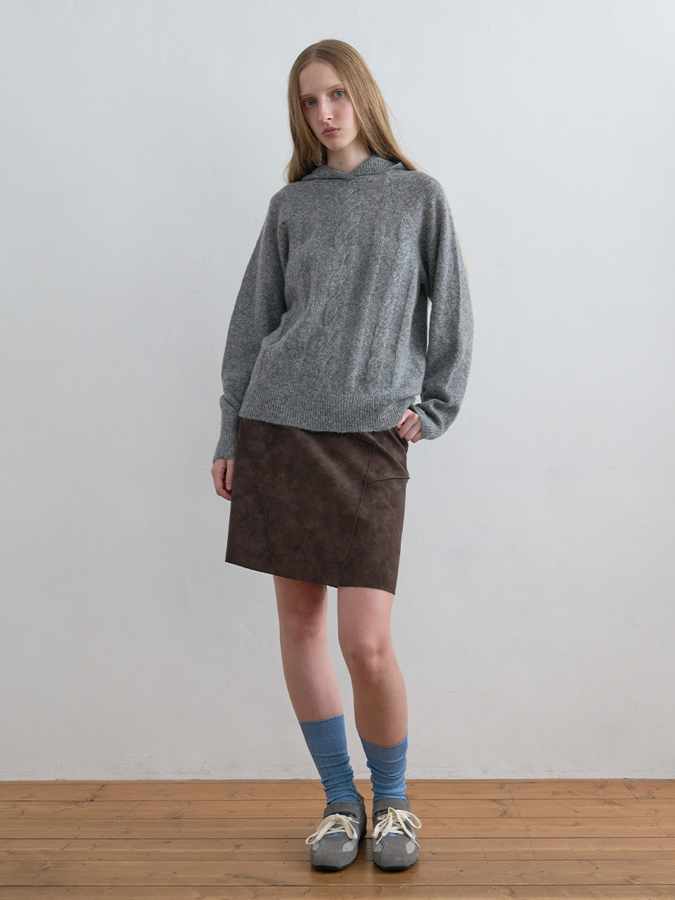 Kijun - Suede Panel Skirt (Brown) product image 3 | TRAB K-Fashion Australia